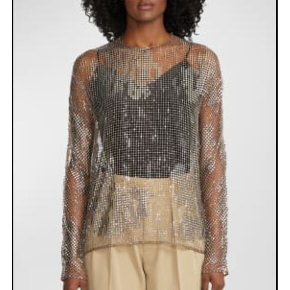 Ralph Lauren Purple Label Maritza Blouse Mesh Studs Jewels Womens 2 Rhinestones - Picture 11 of 12